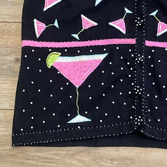Berek Cosmo Cocktail Sweater Vest SZ Small Button Up Black Pink Martini y2k Vtg - Picture 3 of 10